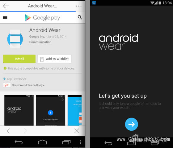 需要安装Android Wear应用与手表相连
